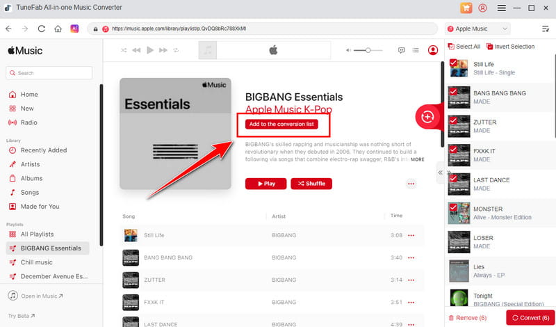 Add to Conversion List Tunefab