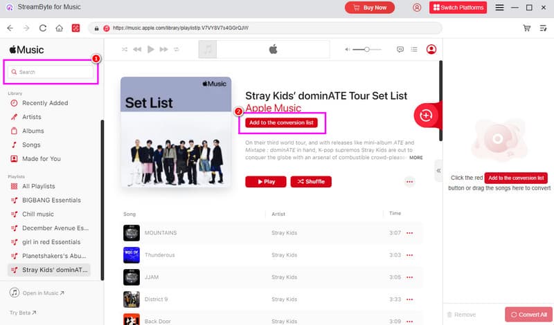 Search Add to Conversion List Streambyte