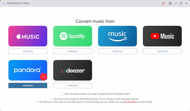 Select Pandora