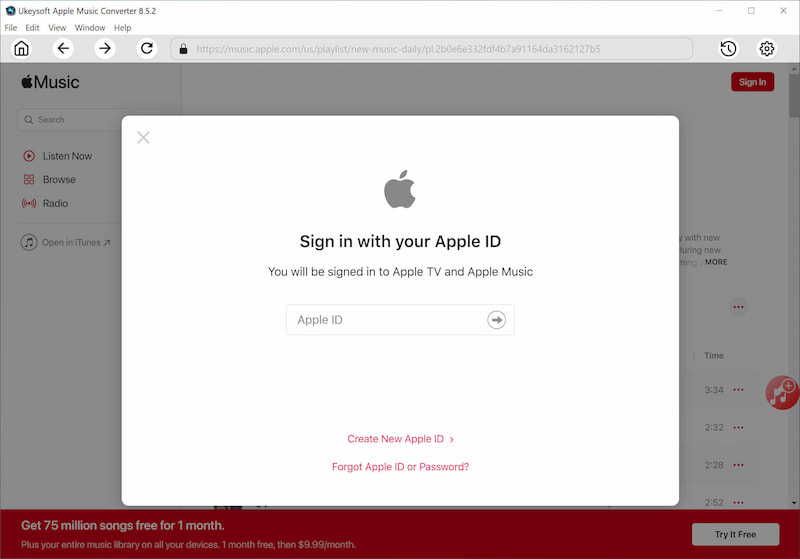 Log Into Your Apple Music-account On Ukeysoft