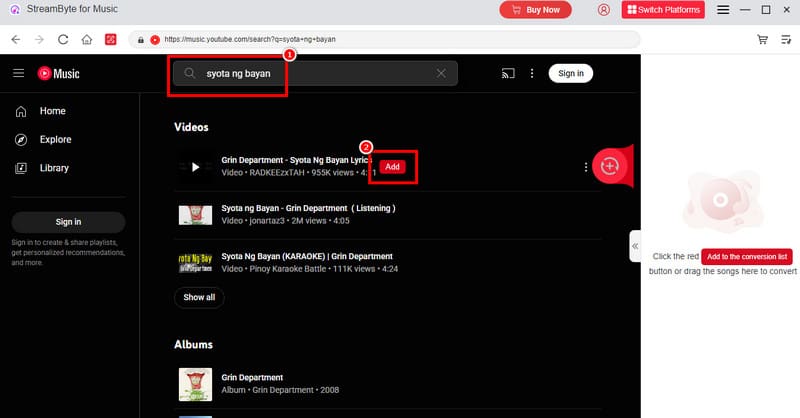 Search Bar Add Music Streambyte