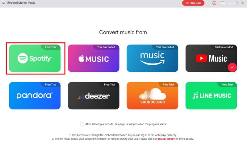 Select Click Spotify Platform Streambyte