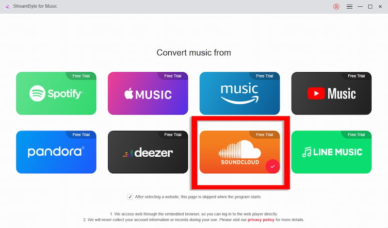 Select Soundcloud On The Main Interface